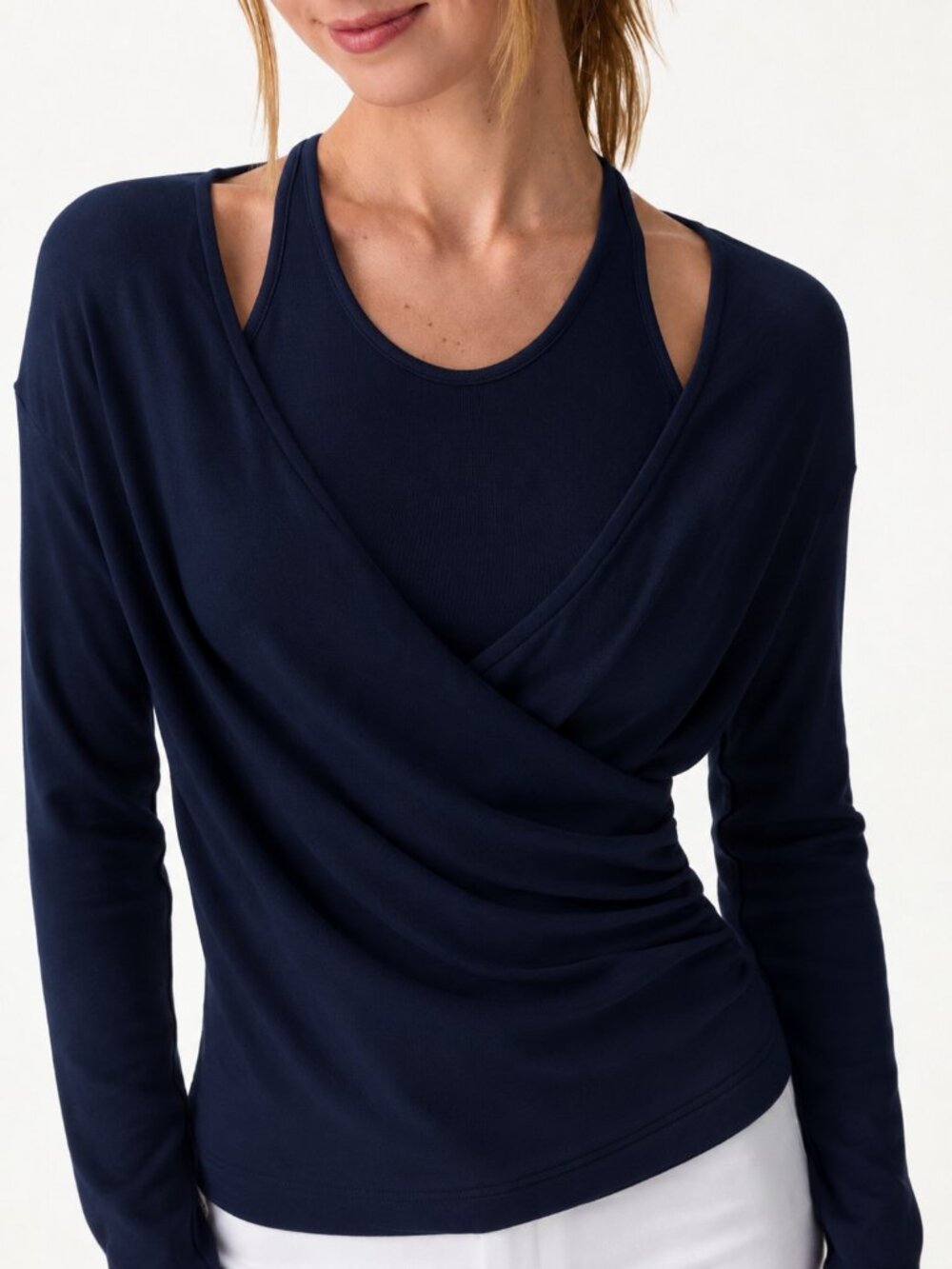 NWT OGL Two-Piece Set Cami with Surplice Ruched Top Navy S - Picture 2 of 11